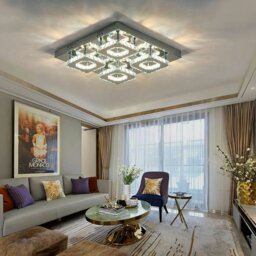Rackhams 68 W Square LED Ceiling Light with Crystal Dimmable Warm Light - W 50 x L 50 x H 21 cm - Warm Glow - Dimmable - thumbnail 2