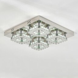 Rackhams 68 W Square LED Ceiling Light with Crystal Dimmable Warm Light - W 50 x L 50 x H 21 cm - Warm Glow - Dimmable - thumbnail 3