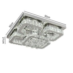 Rackhams 68 W Square LED Ceiling Light with Crystal Dimmable Warm Light - W 50 x L 50 x H 21 cm - Warm Glow - Dimmable - thumbnail 6