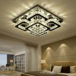 Rackhams 68 W Square LED Ceiling Light with Crystal Dimmable Warm Light - W 50 x L 50 x H 21 cm - Warm Glow - Dimmable