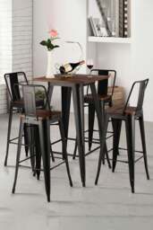 Rackhams Metal Industrial Square High Bar Table Tall Breakfast Dining Table 60*60*105cm - Black - thumbnail 3