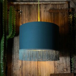 "Rackhams Petrol Blue Lampshade with Gold Lining & Blue Fringing - Table / Floor Lamp - 30cm Diameter x 20cm Height / (12"" x 8"")" - thumbnail 4