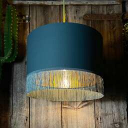 "Rackhams Petrol Blue Lampshade with Gold Lining & Blue Fringing - Table / Floor Lamp - 30cm Diameter x 20cm Height / (12"" x 8"")" - thumbnail 5