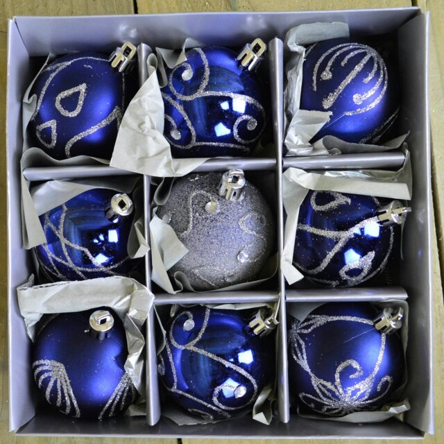 Rackhams 9 Pack Premier 60mm Deluxe Glitter Christmas Tree Baubles - Midnight Blue - image 1