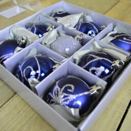 Rackhams 9 Pack Premier 60mm Deluxe Glitter Christmas Tree Baubles - Midnight Blue - thumbnail 3