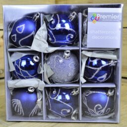 Rackhams 9 Pack Premier 60mm Deluxe Glitter Christmas Tree Baubles - Midnight Blue - thumbnail 2