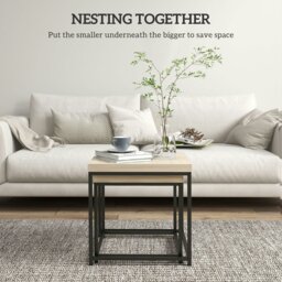 Rackhams Coffee Table Set of 2, Nest of Tables with 3.5cm Thick Tabletop, Oak - Oak - thumbnail 3