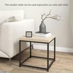 Rackhams Coffee Table Set of 2, Nest of Tables with 3.5cm Thick Tabletop, Oak - Oak - thumbnail 4