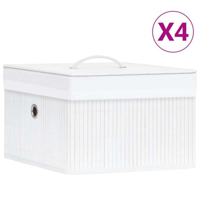 Rackhams Bamboo Storage Boxes 4 pcs White