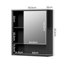 Rackhams Bathroom Mirror Cabinet Wall Mounted Storage Cupboard Black Open Shelf - thumbnail 3