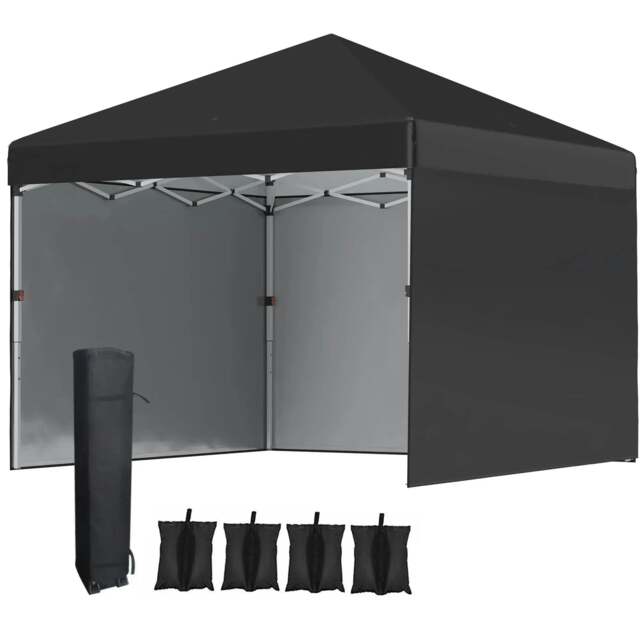 Rackhams 3 x 3 (M) Pop Up Gazebo Event Shelter, Height Adjustable Party Tent with 3 Sidewalls, Weight Bags and Wheeled Bag - image 1