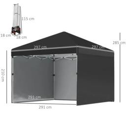 Rackhams 3 x 3 (M) Pop Up Gazebo Event Shelter, Height Adjustable Party Tent with 3 Sidewalls, Weight Bags and Wheeled Bag - thumbnail 3