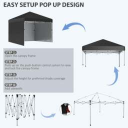 Rackhams 3 x 3 (M) Pop Up Gazebo Event Shelter, Height Adjustable Party Tent with 3 Sidewalls, Weight Bags and Wheeled Bag - thumbnail 6