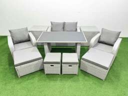 Rackhams 8 Seater Patio Garden Furniture Sets with Dining Table Love Sofa 2 Side Tables 4 Stools Light Grey - thumbnail 1