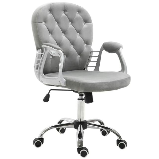 Rackhams Office Chair, Swivel Desk Chair, Velvet Vanity Chair with Adjustable Height and Rolling Wheels for Home Work Study, Grey - image 1