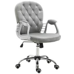 Rackhams Office Chair, Swivel Desk Chair, Velvet Vanity Chair with Adjustable Height and Rolling Wheels for Home Work Study, Grey - thumbnail 1