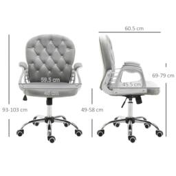 Rackhams Office Chair, Swivel Desk Chair, Velvet Vanity Chair with Adjustable Height and Rolling Wheels for Home Work Study, Grey - thumbnail 3
