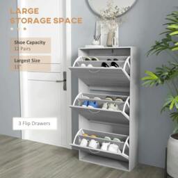 Rackhams 12-Shoe Flip Drawer Storage Cabinet - Grey Wood-Effect - thumbnail 4