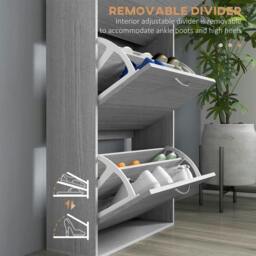 Rackhams 12-Shoe Flip Drawer Storage Cabinet - Grey Wood-Effect - thumbnail 6