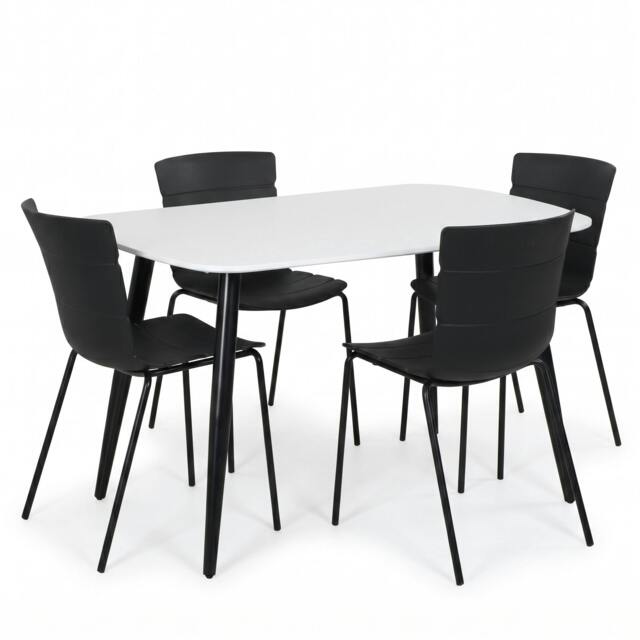 Rackhams Aspen Dining Set - White Rectangular Table & 4 Bali Dining Chairs - Black - image 1