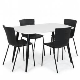 Rackhams Aspen Dining Set - White Rectangular Table & 4 Bali Dining Chairs - Black - thumbnail 1
