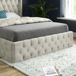 Rackhams Turin Straight Winged Upholstered Soft Velvet Bed Frame - Cream - Grey - Single - thumbnail 4