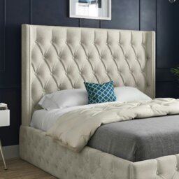 Rackhams Turin Straight Winged Upholstered Soft Velvet Bed Frame - Cream - Grey - Single - thumbnail 3