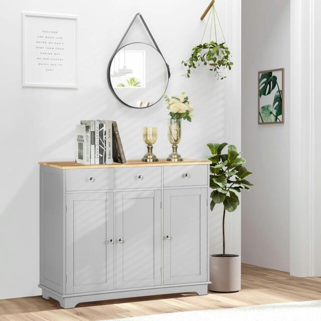Rackhams Sideboard Buffet Cabinet with Storage Cabinets and Drawers Black - Grey - Grey and natural wood - Sideboard - image 1