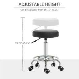 Rackhams Round Rolling Stool, PU Leather Height Adjustable Stool Chair with Wheels and Swivel Seat for Salon, Massage, Spa, Home Kitchen, Black - thumbnail 4