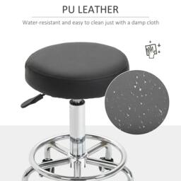 Rackhams Round Rolling Stool, PU Leather Height Adjustable Stool Chair with Wheels and Swivel Seat for Salon, Massage, Spa, Home Kitchen, Black - thumbnail 6
