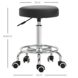 Rackhams Round Rolling Stool, PU Leather Height Adjustable Stool Chair with Wheels and Swivel Seat for Salon, Massage, Spa, Home Kitchen, Black - thumbnail 3