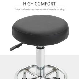 Rackhams Round Rolling Stool, PU Leather Height Adjustable Stool Chair with Wheels and Swivel Seat for Salon, Massage, Spa, Home Kitchen, Black - thumbnail 5