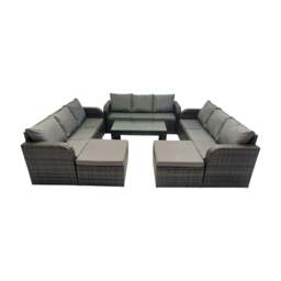 Rackhams Rattan Garden Outdoor Furniture Set 3 Seater Sofa Coffee Table with 2 Big Footstools Dark Grey Mixed - thumbnail 1