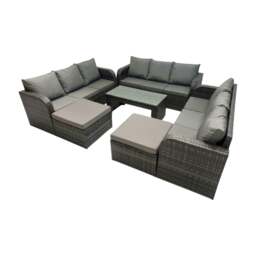 Rackhams Rattan Garden Outdoor Furniture Set 3 Seater Sofa Coffee Table with 2 Big Footstools Dark Grey Mixed - thumbnail 2