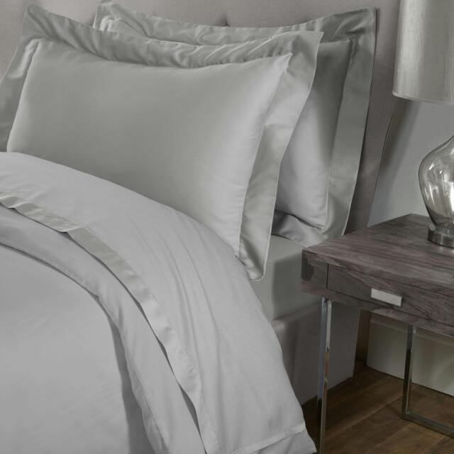 Rackhams Luxurious 300 Thread Count 100% Cotton Sateen Anti-Allergy Fitted Sheet with Pillowcase Pair - Silver - Single (90cm x 190cm) + 25cm Deep - image 1