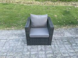 Rackhams Outdoor Lounge Sofa Garden Furniture Set Rattan Rectangular Dining Table Patio Chair 7 Seater Dark Grey Mixed - thumbnail 5