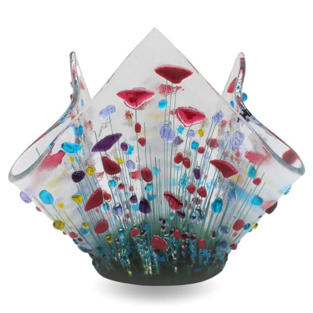 Rackhams Handmade Fused Glass Small Tealight Holder – Wildflower Design - image 1