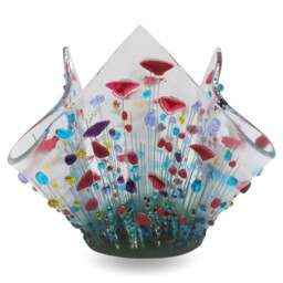 Rackhams Handmade Fused Glass Small Tealight Holder – Wildflower Design - thumbnail 1