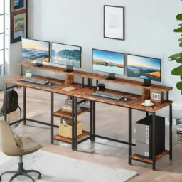 Rackhams Industrial 107CM Computer Desk With Monitor Stand And Shelves Rustic Brown - thumbnail 6