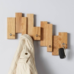 Rackhams Solid Oak Blocks Coat Rack - Acrylic Pegs - Double Oak Blocks Coat Rack - thumbnail 1