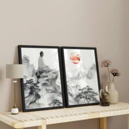 Rackhams Modern Artwork For Living Room - Set of 2 Asian Inspired Wall art Prints - A4 8.27 x 11.69 in / 21 x 29.7 cm - Satin Photo paper 280 gsm - Oak Frame - thumbnail 3