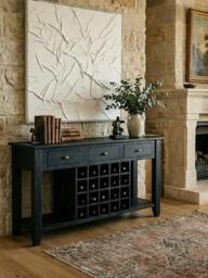 Rackhams Fusion Black Mango Wood Console Table with Wine Storage - thumbnail 2