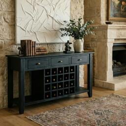 Rackhams Fusion Black Mango Wood Console Table with Wine Storage