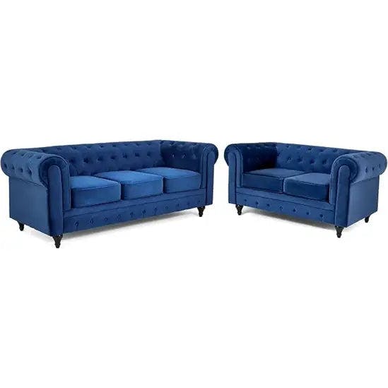 Rackhams Belmont Chesterfield 3+2 Velvet Sofa - Blue - image 1