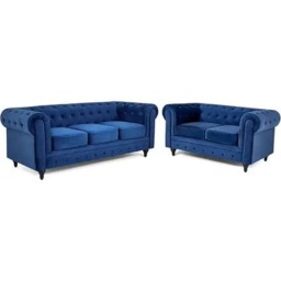 Rackhams Belmont Chesterfield 3+2 Velvet Sofa - Blue - thumbnail 1