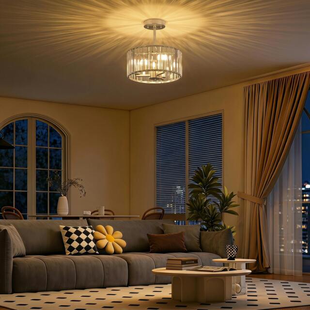 Rackhams Semi Flush Mount Modern Crystal Chandelier Ceiling Light - Silver - image 1
