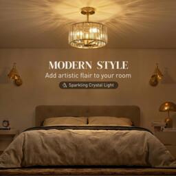 Rackhams Semi Flush Mount Modern Crystal Chandelier Ceiling Light - Silver - thumbnail 5