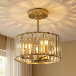 Rackhams Semi Flush Mount Modern Crystal Chandelier Ceiling Light - Silver - thumbnail 3