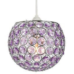 Rackhams Modern Round Globe Easy Fit Pendant Shade with Small Purple Acrylic Bead Jewels - thumbnail 2