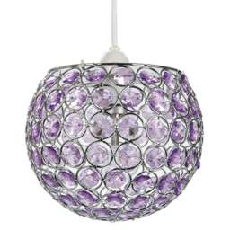 Rackhams Modern Round Globe Easy Fit Pendant Shade with Small Purple Acrylic Bead Jewels
